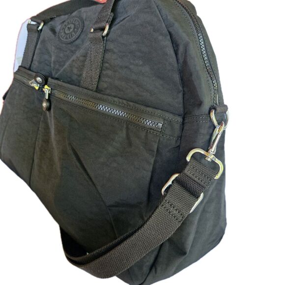 Kipling Bag Black Purse Tonal Eugina Weekender Satchel Duffel Monkey New - Picture 6 of 16
